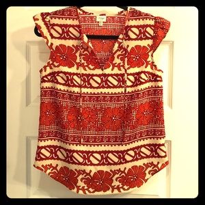 Cream and Red Tie Front Blouse